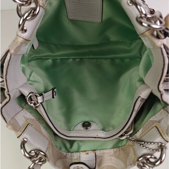 Coach Cream Genuine Leather CC Signature Canvas Shoulder Bag Tote Bag Pusre - Picture 12 of 13